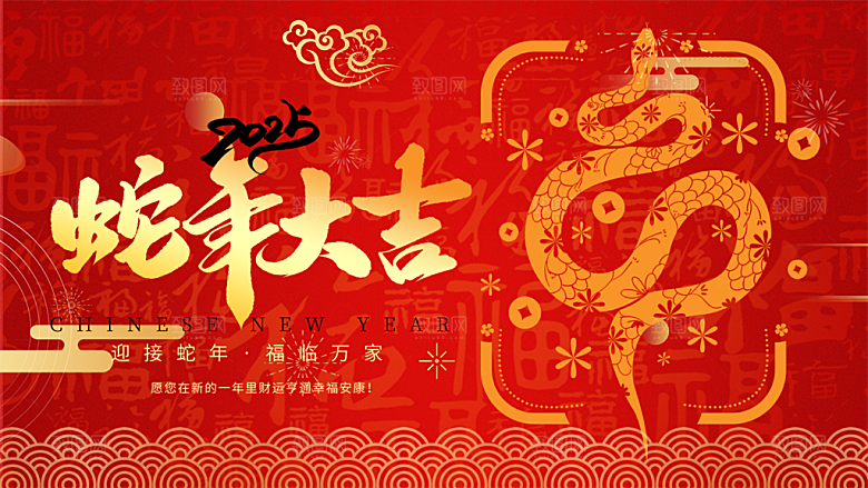 新年过年蛇年喜庆新春展板