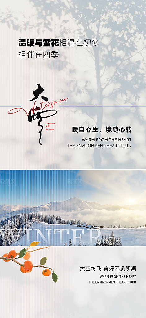 大雪节气简约大气海报