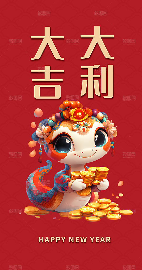 新年快乐蛇年红包封面封底设计模板