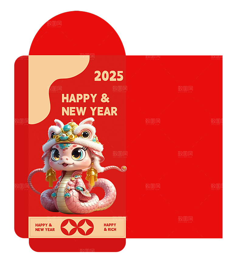 新年快乐蛇年红包封面封底设计模板