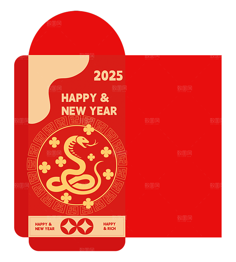 新年快乐蛇年红包封面封底设计模板