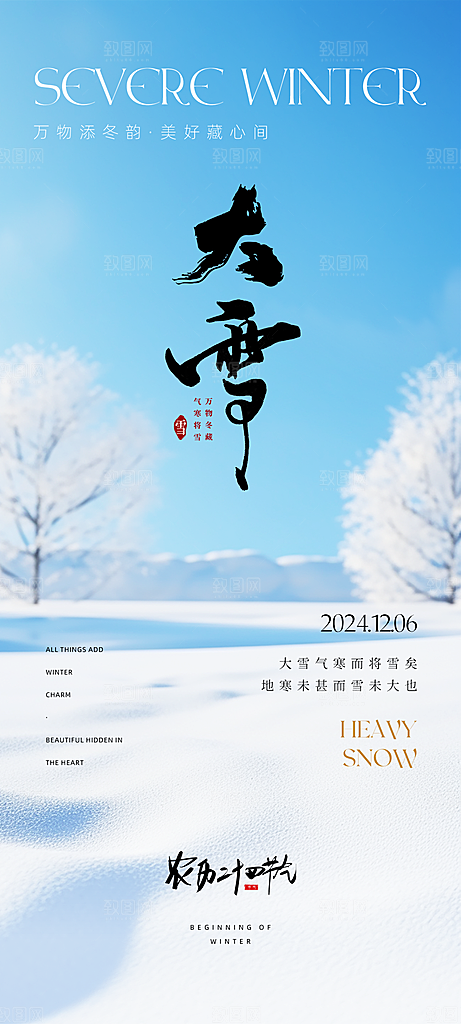 雪景中国传统节气大雪手机海报