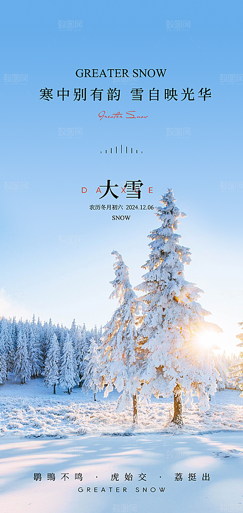 创意简约中国传统24节气大雪手机海报