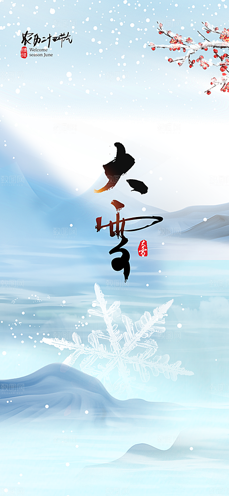 创意简约中国传统24节气大雪手机海报