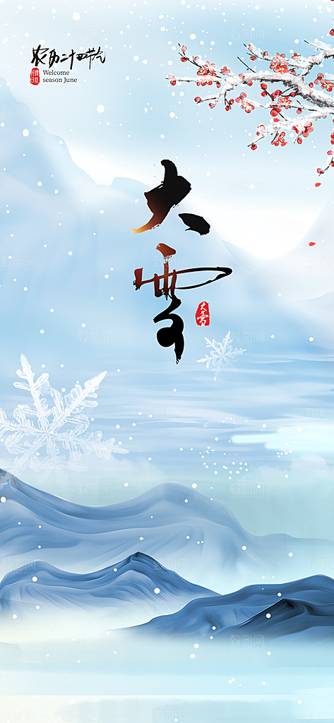 创意简约中国传统24节气大雪手机海报