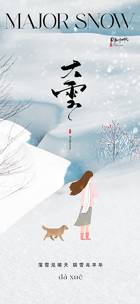 创意简约中国传统24节气大雪手机海报
