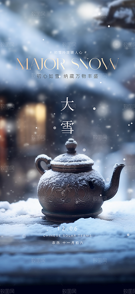 创意简约中国传统24节气大雪手机海报