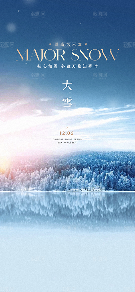 雪景中国传统节气大雪手机海报