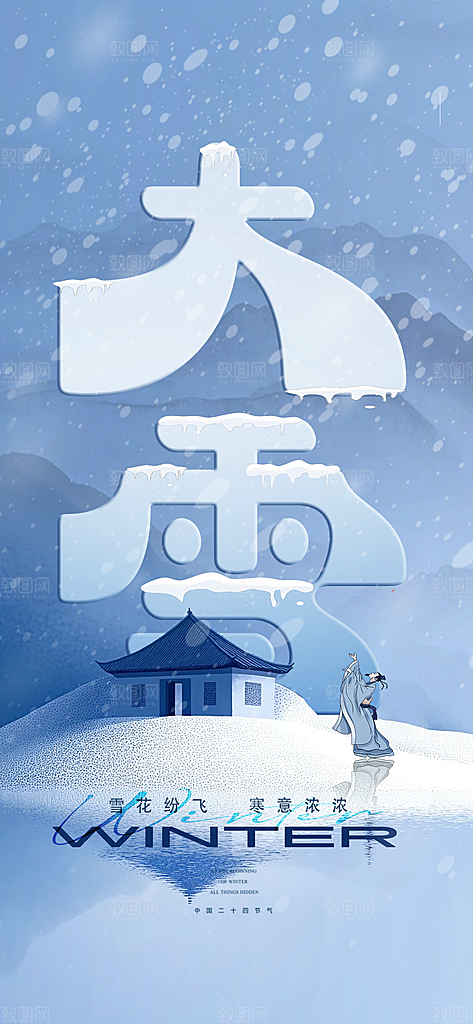 创意简约中国传统24节气大雪手机海报