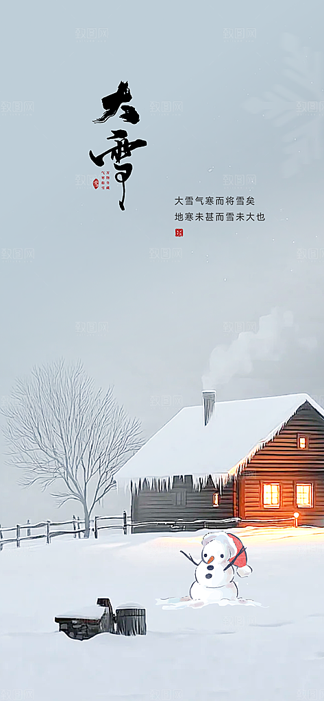 创意简约中国传统24节气大雪手机海报