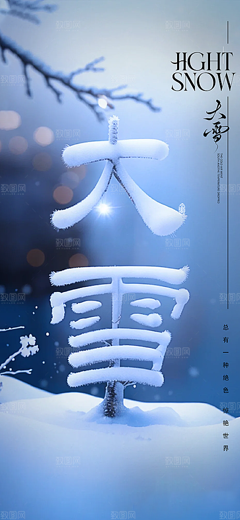 创意简约中国传统24节气大雪手机海报