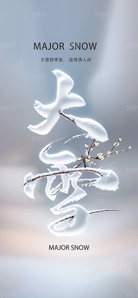 创意简约中国传统24节气大雪手机海报