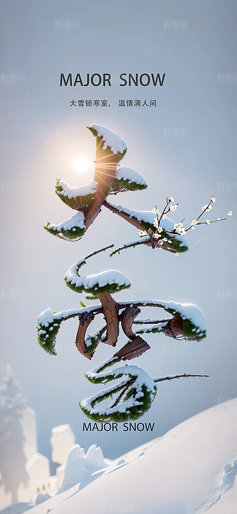 雪景中国传统节气大雪手机海报