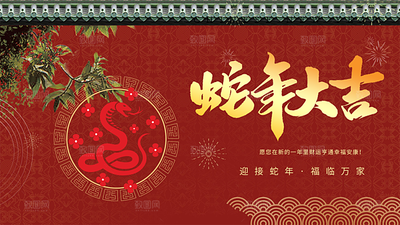 新年过年蛇年喜庆新春展板