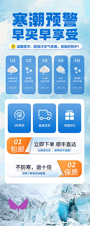 寒潮来袭降温提醒海报
