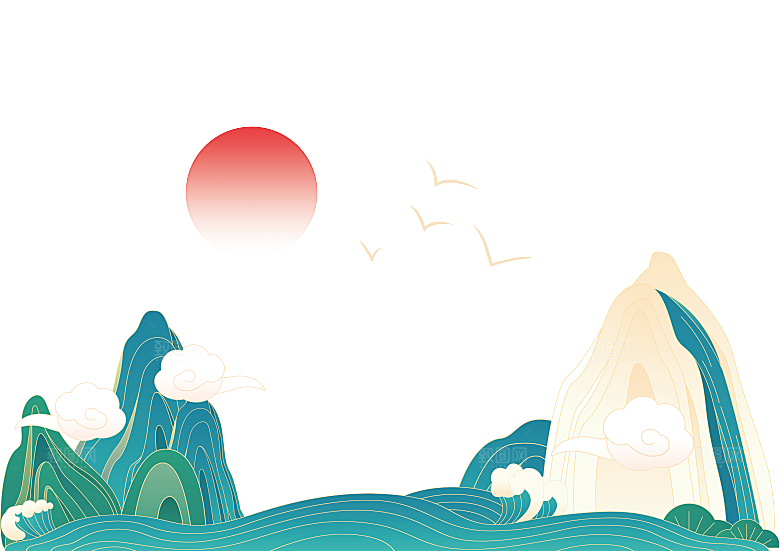 绿色国潮风山水素材元素