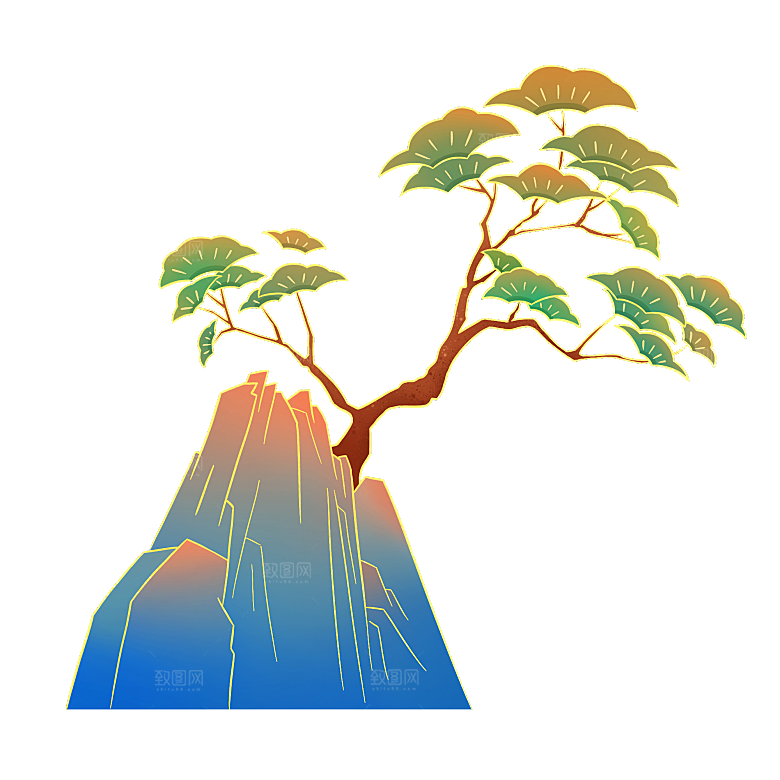 国潮风山水素材元素