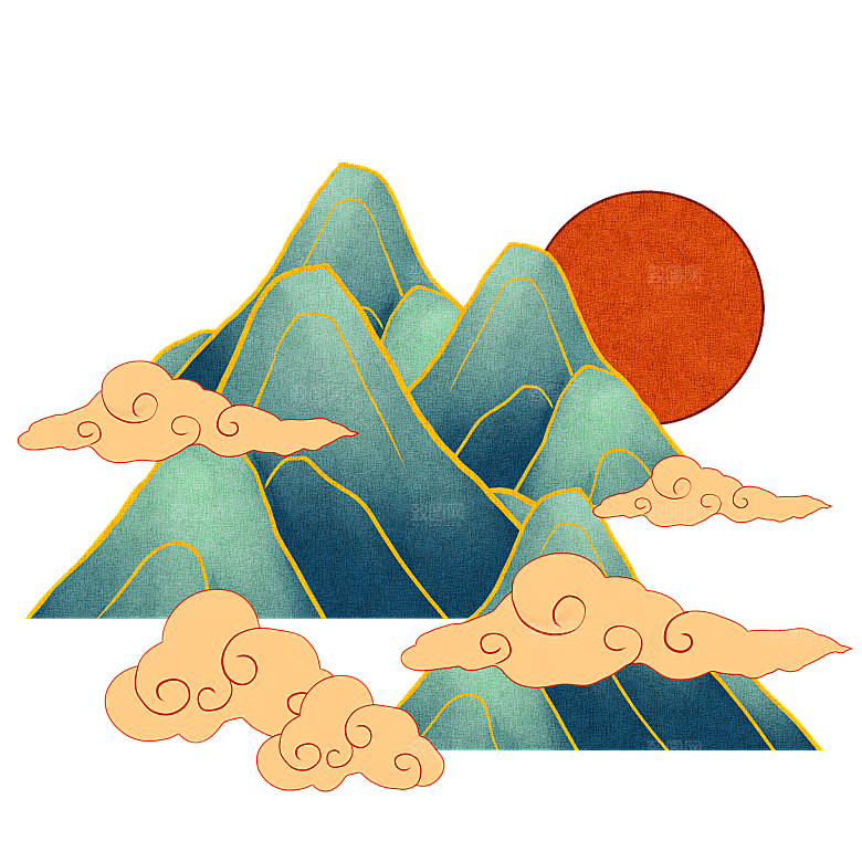 国潮风山水素材元素