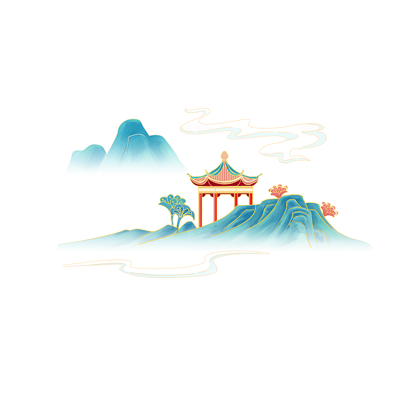 创意国潮风山水素材元素