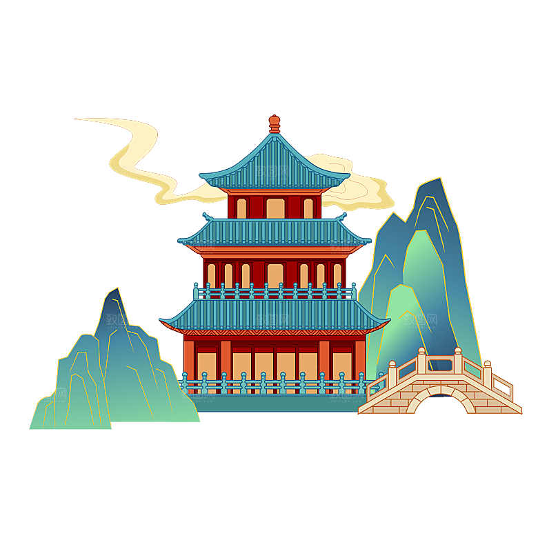 创意国潮风山水素材元素