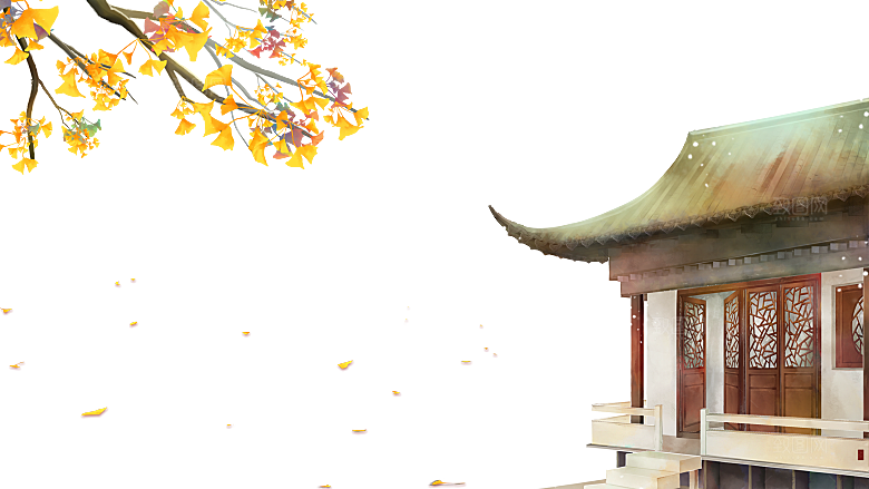 创意秋天金色落叶素材元素