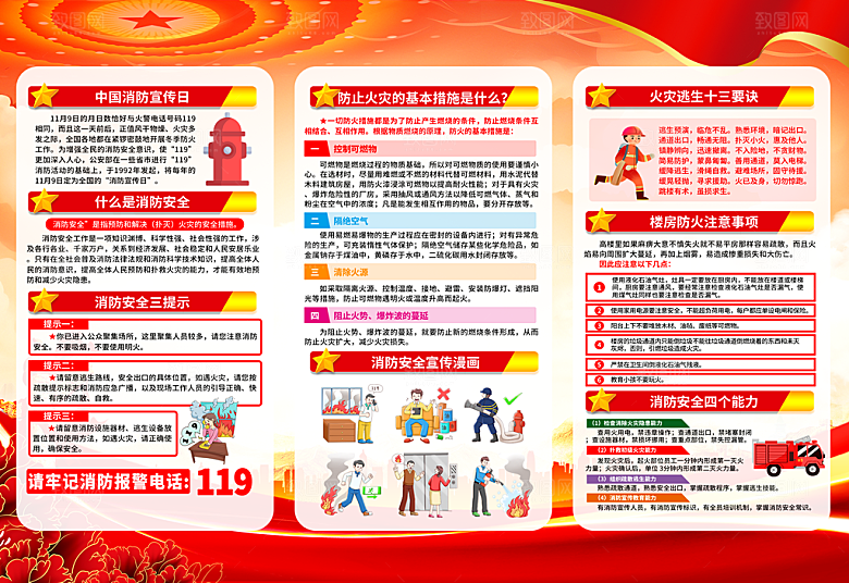 消防安全3折页宣传画册模板PSD
