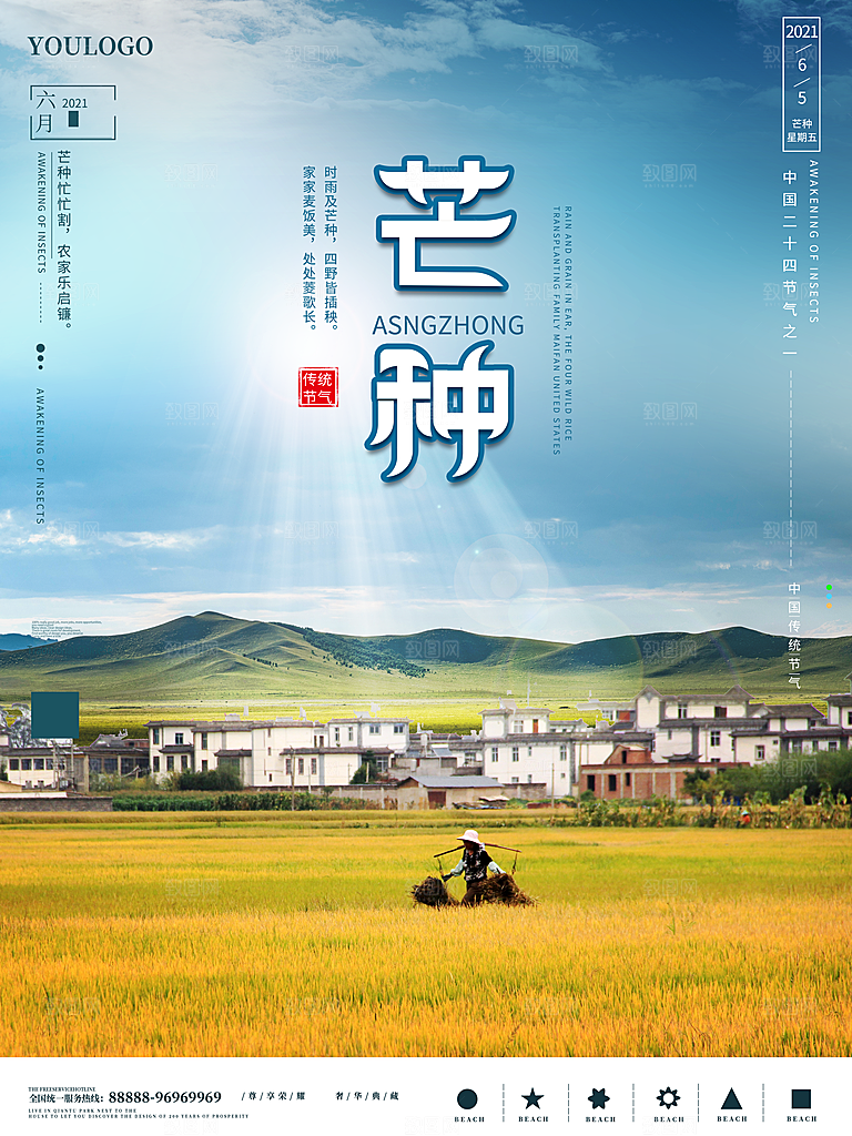 传统节气芒种海报模板