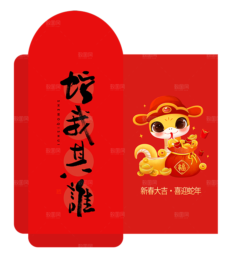 快乐蛇年红包封面封底设计模板
