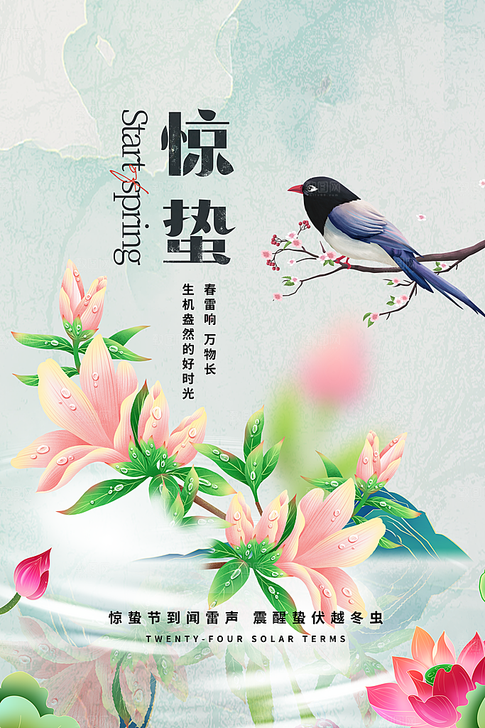 中国传统二十四节气惊蛰节气宣传海报