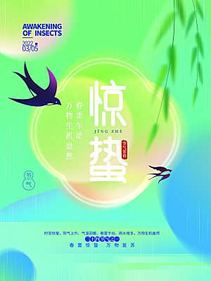 中国传统二十四节气惊蛰节气宣传海报