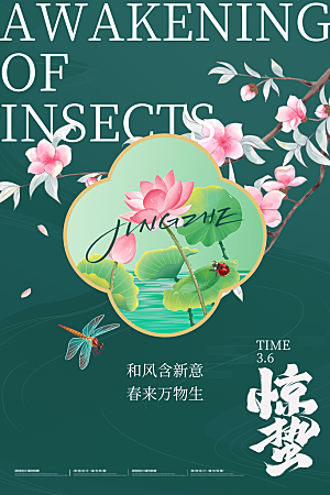 中国传统二十四节气惊蛰节气宣传海报