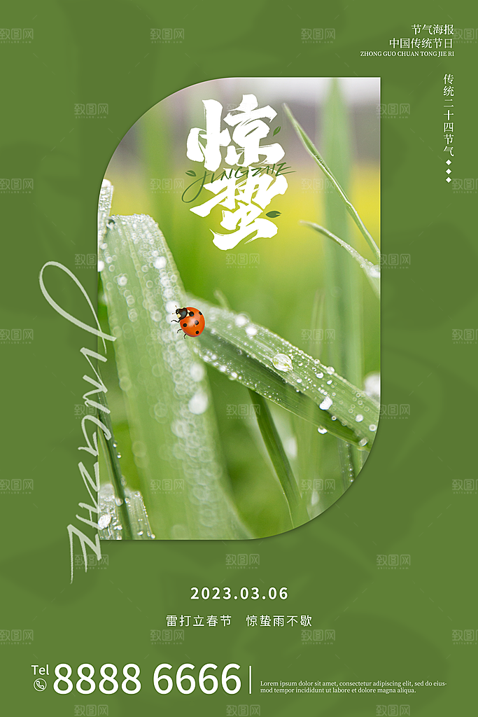 中国传统二十四节气惊蛰节气宣传海报