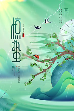 中国传统二十四节气惊蛰节气宣传海报