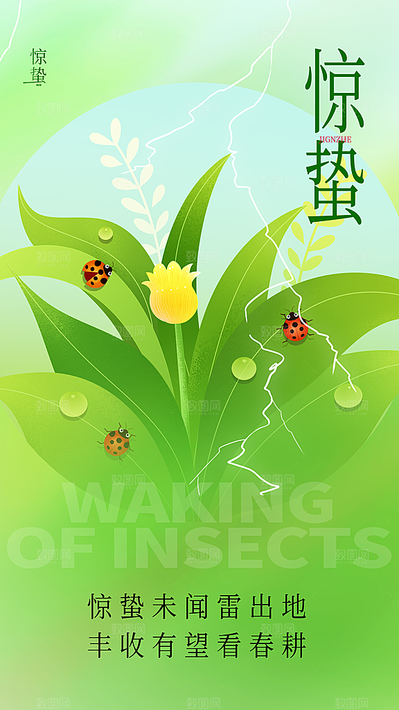 中国传统二十四节气惊蛰节气宣传海报