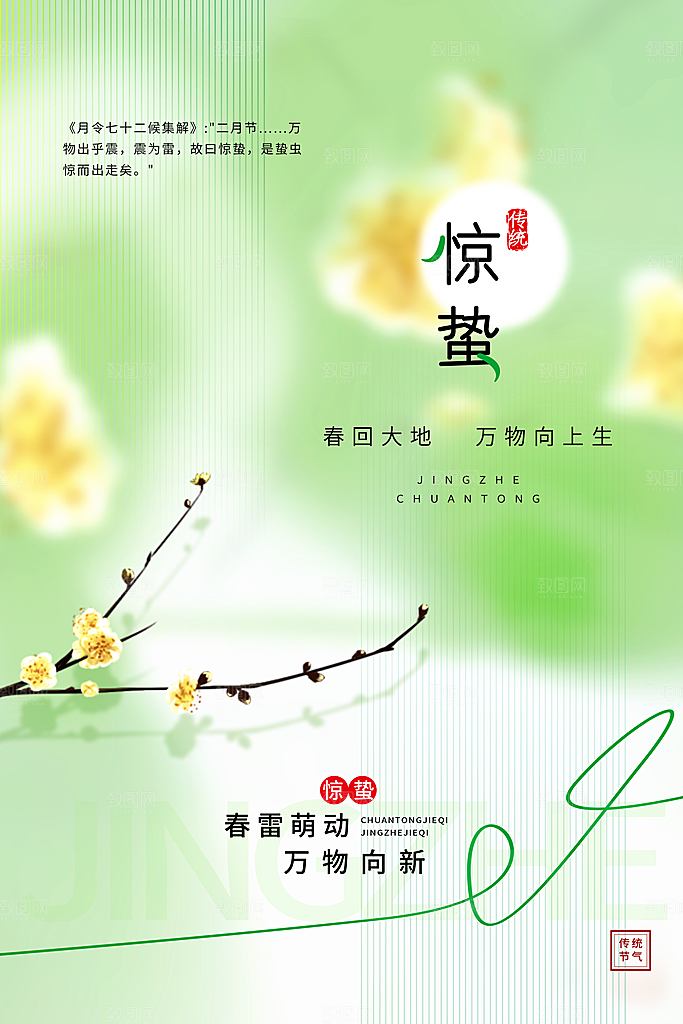 中国传统二十四节气惊蛰节气宣传海报