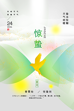 中国传统二十四节气惊蛰节气宣传海报