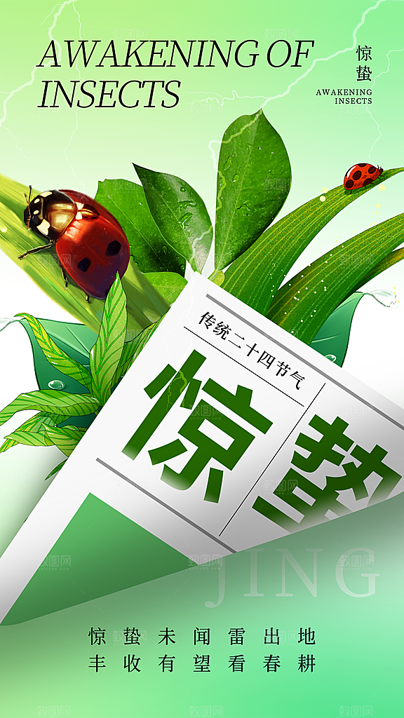 中国传统二十四节气惊蛰节气宣传海报
