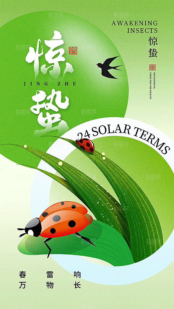 中国传统二十四节气惊蛰节气宣传海报