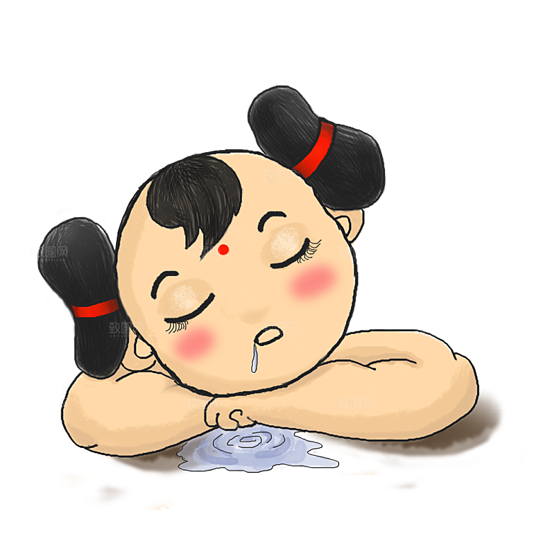 手绘中式清明节青团山水人物春天绿色元素