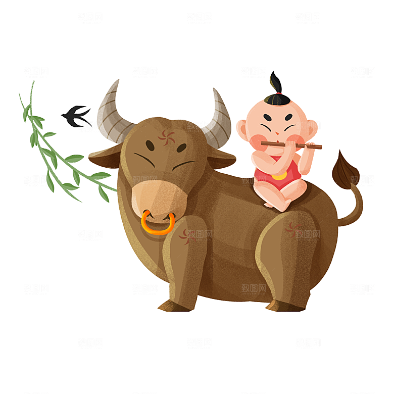手绘中式清明节青团山水人物春天绿色元素