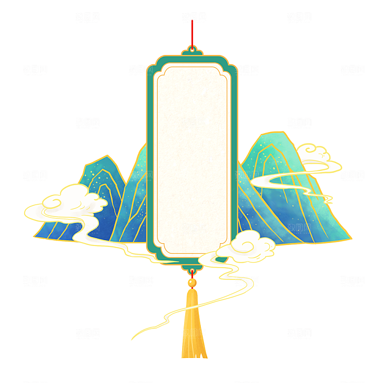 手绘中式清明节青团山水人物春天绿色元素