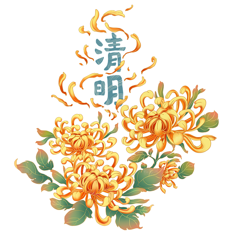 手绘中式清明节青团山水人物春天绿色元素