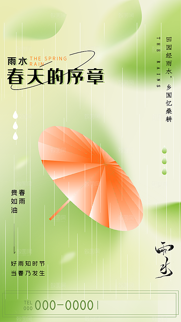 创意二十四节气雨水春节春天宣传海报