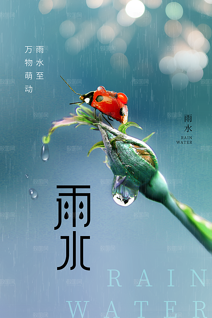 创意二十四节气雨水春节春天宣传海报