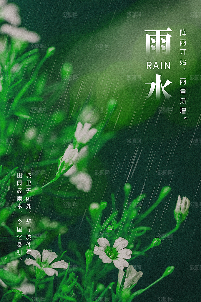 创意二十四节气雨水春节春天宣传海报