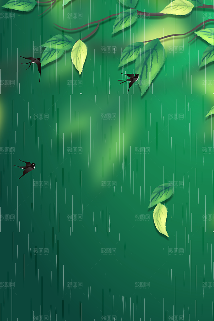 二十四节气雨水背景海报插画