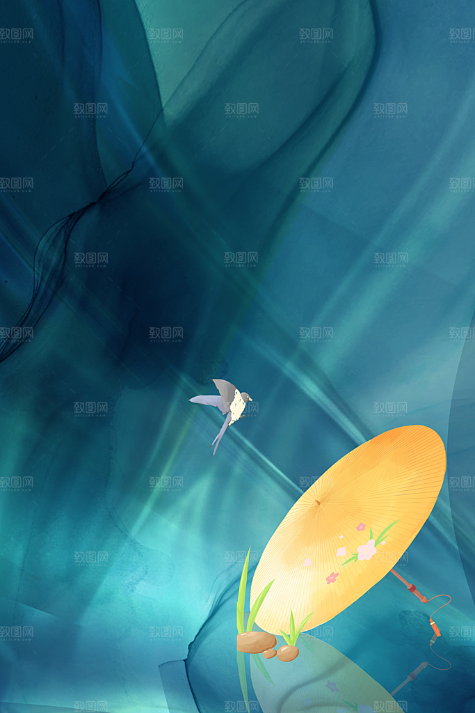 二十四节气雨水背景海报插画
