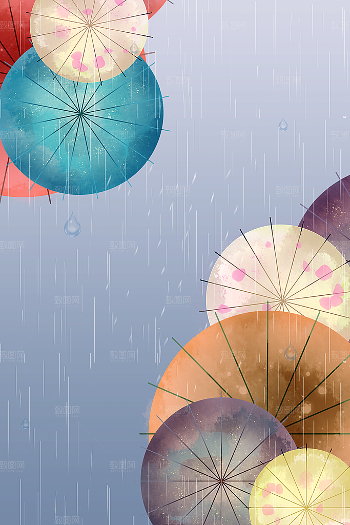 二十四节气雨水背景海报插画