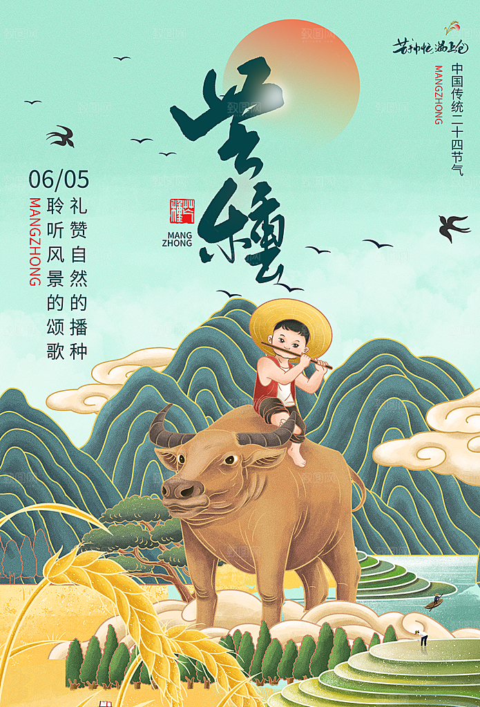 芒种节气简约大气海报