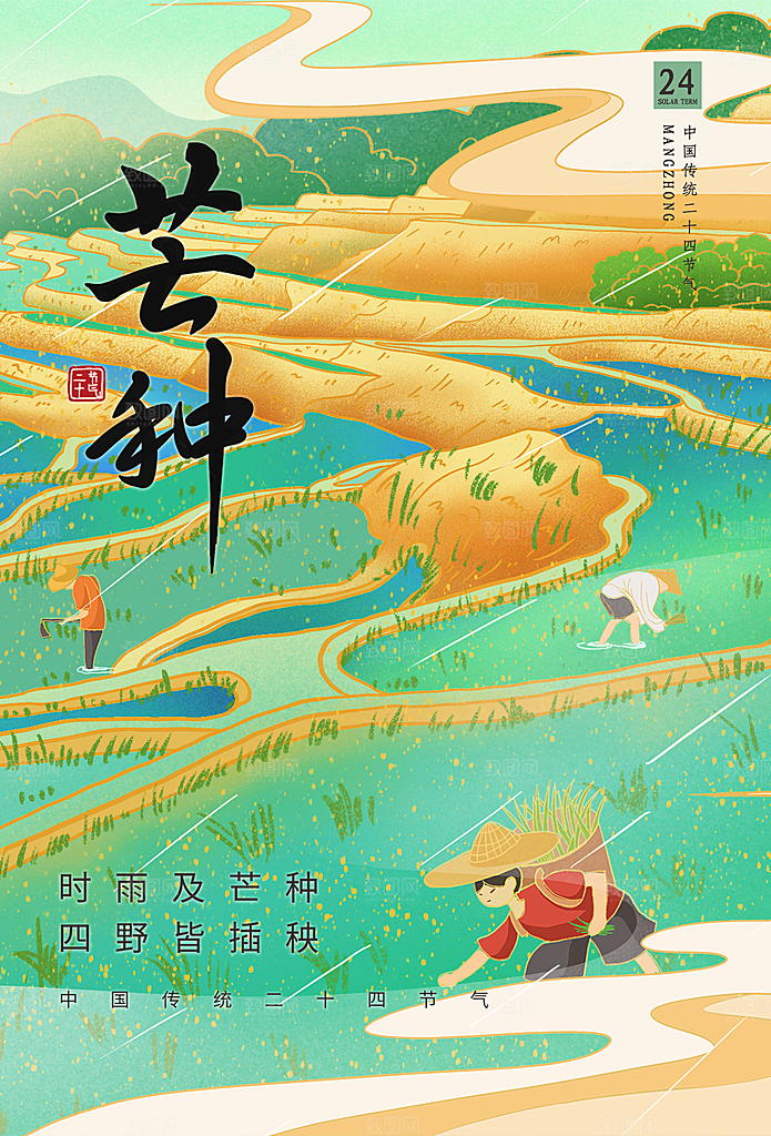 芒种节气简约大气海报